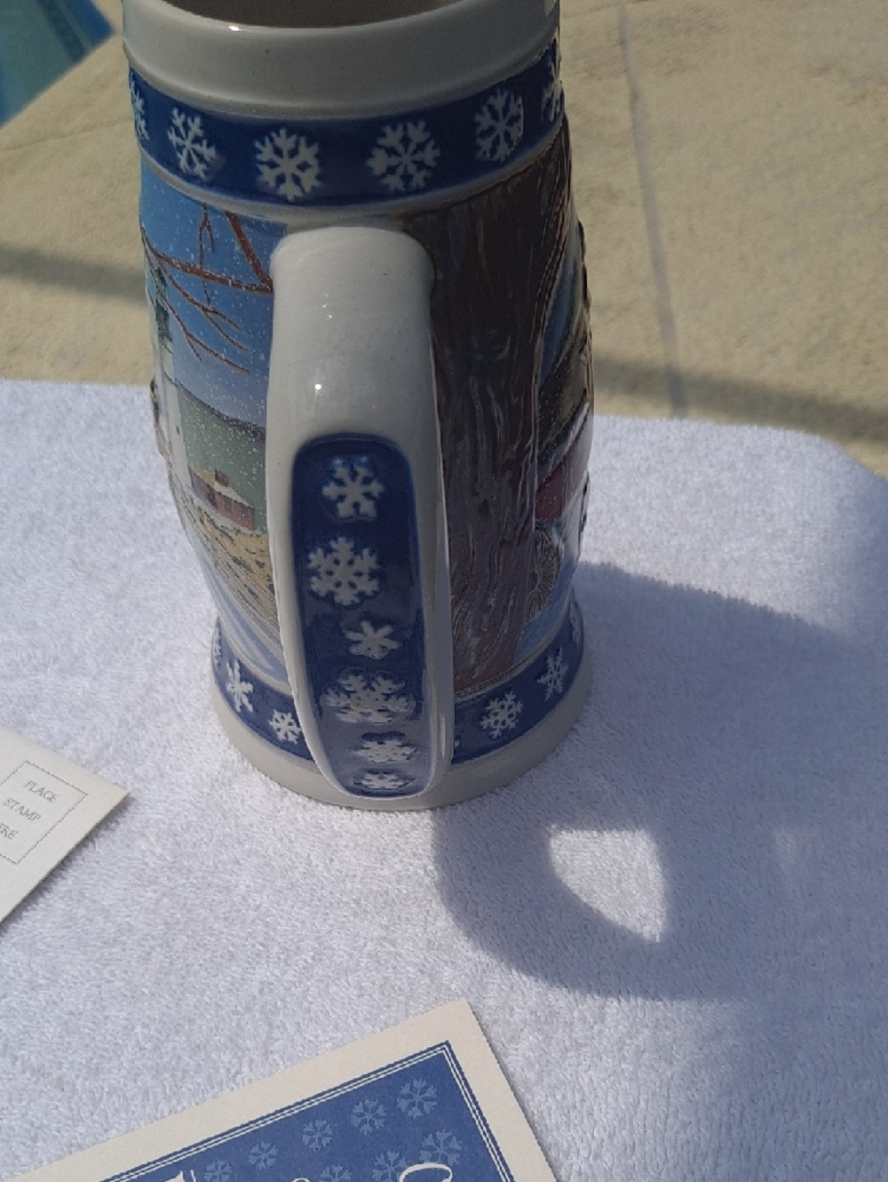 1995 VINTAGE Budweiser Red & Blue Holiday Clydesdale Ceramic Stein - Picture 5 of 11